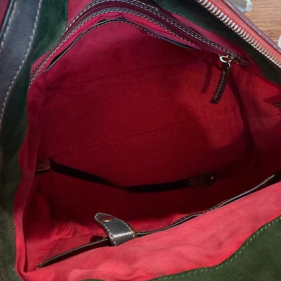 Dooney & Bourke Olive Leather Satchel with Burgundy Trim and Brass Hardware - Picture 9 of 13